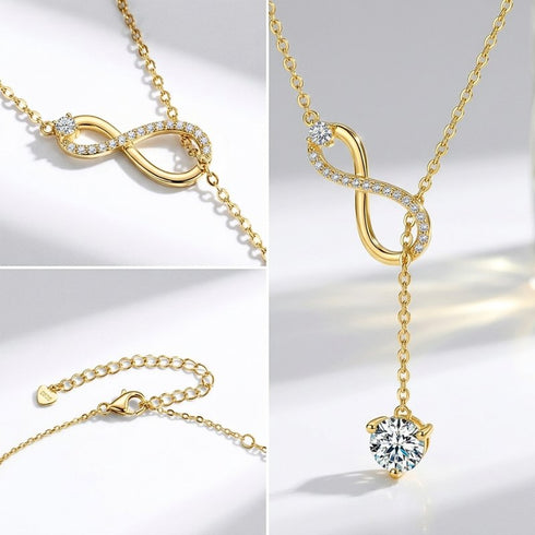 UNIQAL Produktdetails der vergoldeten Infinity Halskette mit brillantem Edelstein und Luxus Design