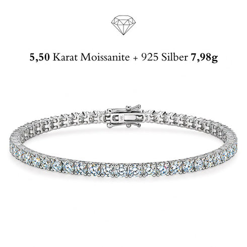 Uniqal Moissanit Tennisarmband in Weißgold-Optik mit 5,50 Karat Rund-Brillant Steinen