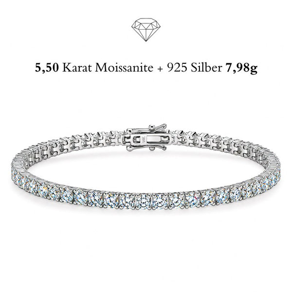 Uniqal Moissanit Tennisarmband in Weißgold-Optik mit 5,50 Karat Rund-Brillant Steinen