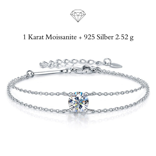 Minimalistische Produktaufnahme eines Uniqal Moissanit Armbands mit zentralem Edelstein aus hochwertigem Silberdesign