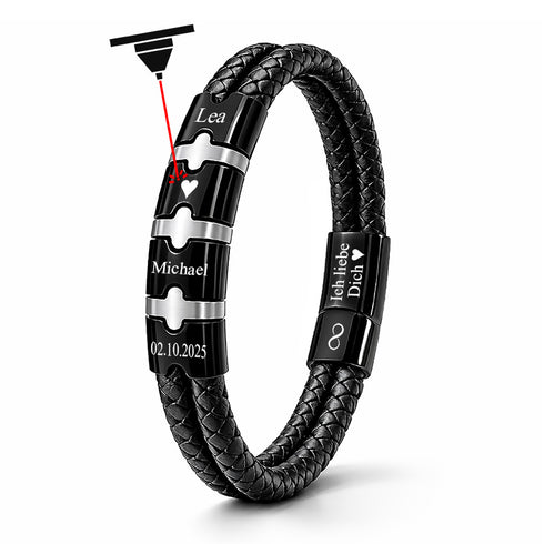 MONTERO Lederarmband Schwarz mit 7 Gravurflächen – Edelstahl und Rindsleder
