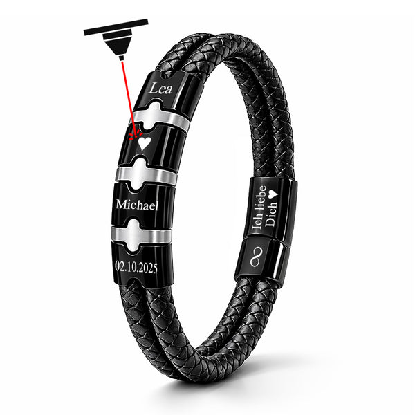 MONTERO Lederarmband Schwarz mit 7 Gravurflächen – Edelstahl und Rindsleder