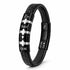 Schwarzes Lederarmband mit Edelstahl und 7 Gravurflächen für personalisierte Botschaften mit geflochtenem Design und sicherem Verschluss