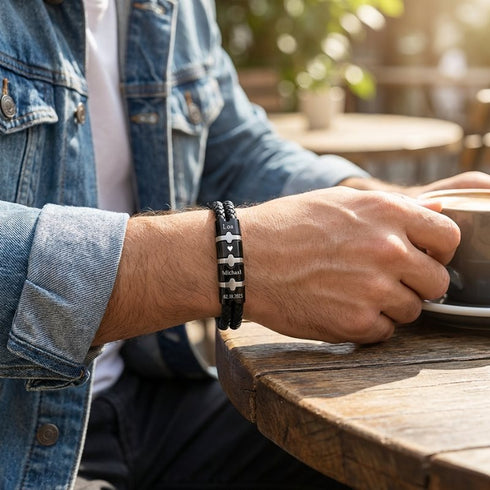 MONTERO Lederarmband – 7 Gravurflächen für Namen, Daten und Symbole