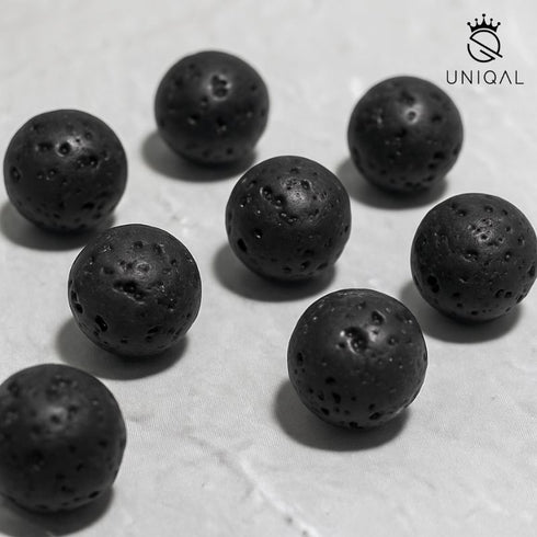 Schwarzes Uniqal Lava-Stein Armband deteilierte Aufnahme Perlen Naturstein Lava