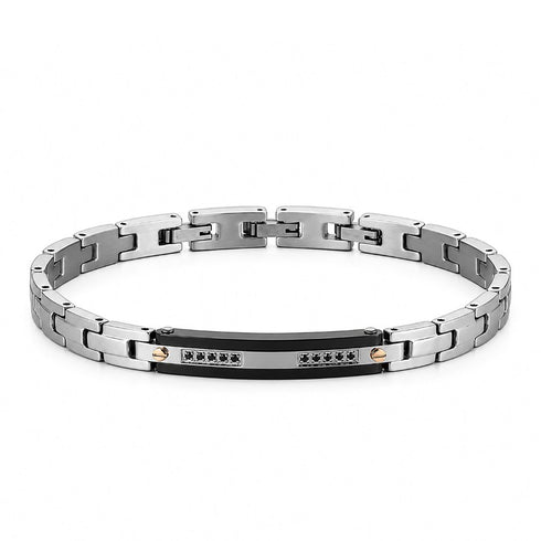UNIQAL NOX EDELSTAHL SILBER Produktfoto mit AAA-Zirkonia, schwarzen Akzenten und poliertem 316L Edelstahl