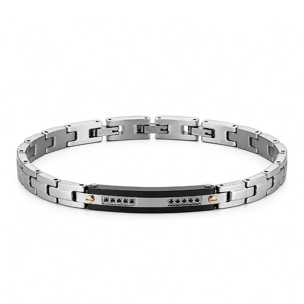 UNIQAL NOX EDELSTAHL SILBER Produktfoto mit AAA-Zirkonia, schwarzen Akzenten und poliertem 316L Edelstahl