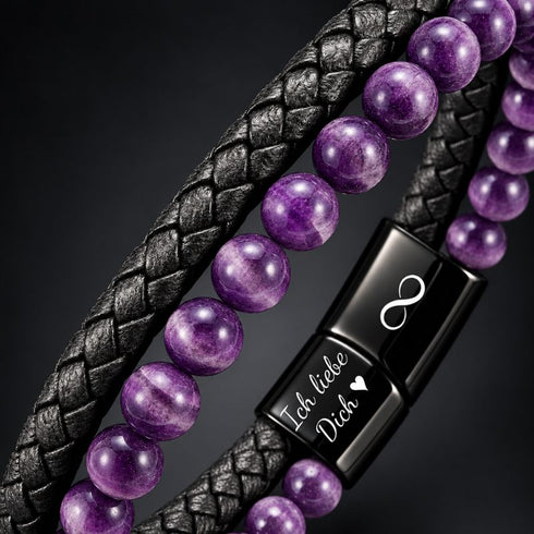 Uniqal PASSION AMETHYST Armband mit Gravur – persönliches Geschenk für Partner, Freund oder Ehemann mit individueller Liebesbotschaft