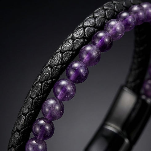 Uniqal PASSION AMETHYST Herrenarmband mit personalisierter Gravur – individuelles schwarz-violettes Armband für Männer mit modernem Design