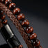 Uniqal PASSION BROWN Herrenarmband mit individueller Gravur – personalisiertes Schmuckstück mit braunen Perlen und hochwertigem Flechtleder