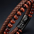 Uniqal PASSION BROWN Herrenarmband mit personalisierter Gravur – individuelles braunes Armband mit Perlen, Flechtleder und persönlicher Botschaft