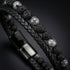Uniqal PASSION LAVA SPECTROLITE Armband mit Gravur – personalisierbares Natursteinarmband mit Lavastein, Spectrolite und schwarzem Flechtleder