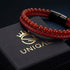 Uniqal PASSION RED AGATE Armband in Geschenkbox – rotes Achat-Perlenarmband mit rotem Flechtleder und schwarzem Verschluss