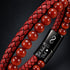 Uniqal PASSION RED AGATE Armband mit personalisierter Gravur – individuelles rotes Lederarmband mit Achat-Perlen und persönlicher Botschaft