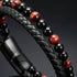 Uniqal PASSION RED TIGER EYE Armband mit Gravur – persönliches Geschenk für Männer mit roten Tigerauge-Perlen und stilvollem schwarzem Leder