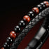 Uniqal PASSION RED TIGER EYE Herrenarmband – stilvolles schwarz-rotes Armband mit glänzenden roten Tigerauge-Perlen und markantem Flechtleder