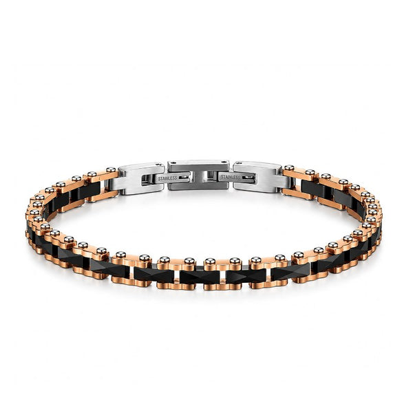 PRESTIGE KERAMIK ROSEGOLD Produktfoto mit schwarzer Keramik und roségoldfarbenen Gliedern