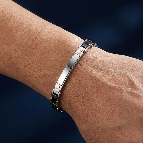 Uniqal PRIMO Premium Armband mit Gravurplatte und Keramikdetails für einen stilvollen Auftritt bei jeder Gelegenheit