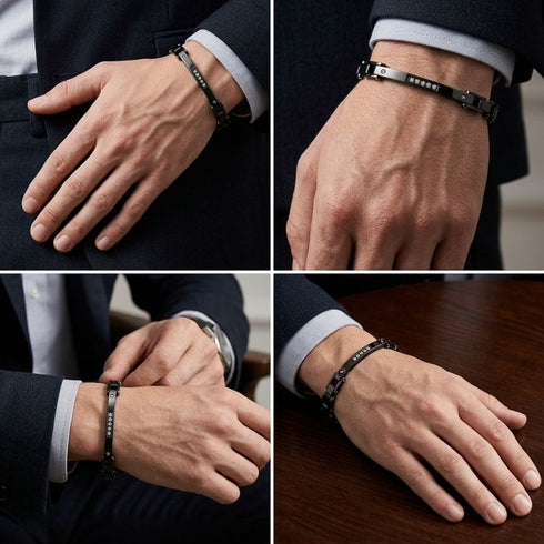 UNIQAL REGIO schwarzes Designer Armband in verschiedenen Trageansichten für Herren und Damen