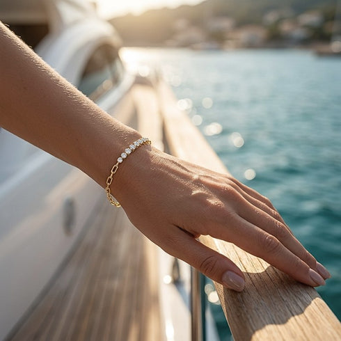 UNIQAL AURELIA elegantes Moissanit Armband im Riviera Stil mit warmem Sonnenlicht Glanz