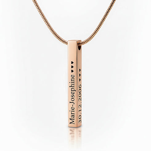 Uniqal Roségold Säulen Namenskette aus Edelstahl mit individueller Gravur, warmes minimalistisches Schmuckdesign