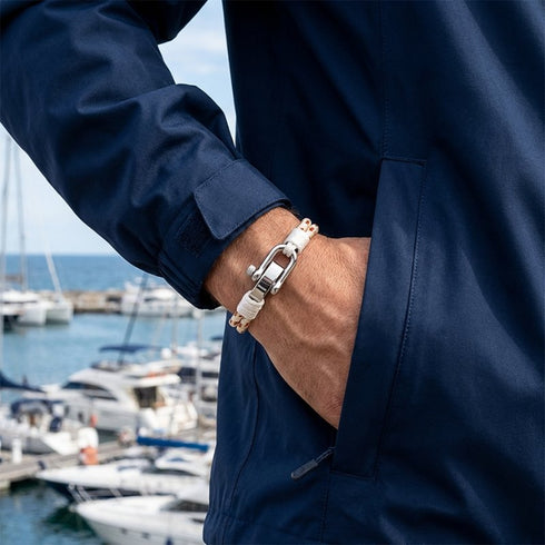 Beiges Segeltau mit braunen Sprenkeln – SAHARA Armband Nahaufnahme