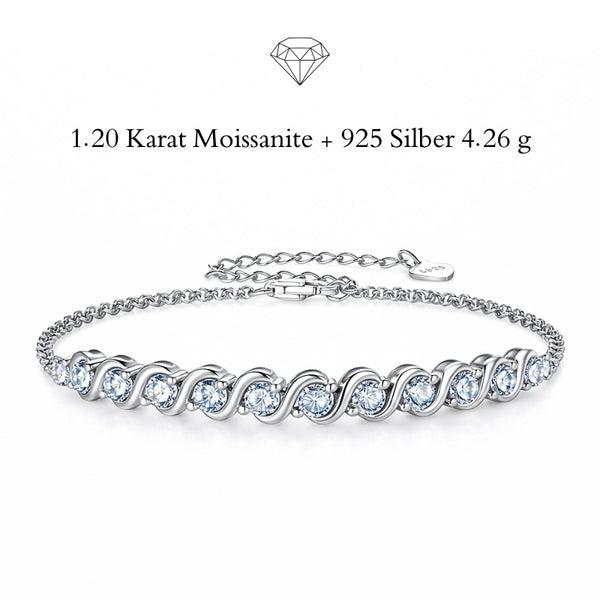 Uniqal SERPENTINE Luxusarmband mit 1,20 Karat Moissanit als exklusive Diamant-Alternative aus massivem 925 Sterling Silber mit fließendem Designerstil