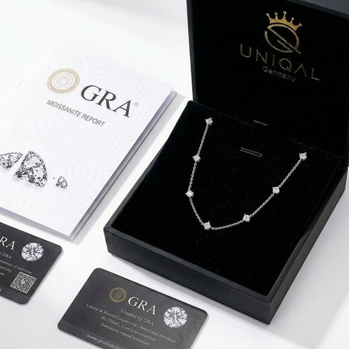 Uniqal SHINE CELESTA Halskette mit GRA Zertifikat und Luxus Etui für hochwertigen Moissanit Schmuck