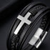 Uniqal SILVER HEAVEN Herrenarmband mit personalisierter Gravur – individuelles schwarzes Lederarmband mit silbernem Kreuz für Männer
