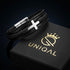 Uniqal SILVER HEAVEN Lederarmband für Herren – schwarzes Armband mit geflochtenen Details und markantem silberfarbenem Kreuz