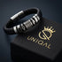 Uniqal SILVER MAMBA Armband mit Gravur – schwarzes geflochtenes Herrenarmband mit silberfarbenen Metallelementen und markantem Design.