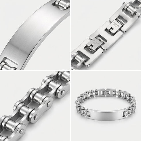 SILVER RIDER Gravurarmband aus Edelstahl mit personalisierbarer Platte und präzise gearbeiteten Kettengliedern