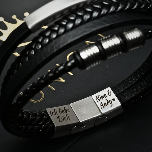 Uniqal SILVER SHAPE Lederarmband mit gravierbarem Edelstahlverschluss, individuelles Detail mit persönlichem Charakter