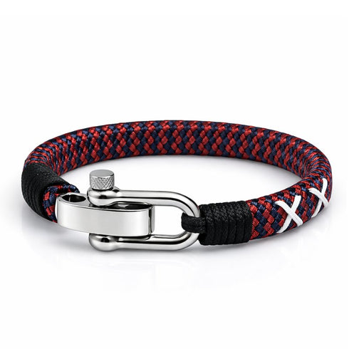 Segeltau Armband SKIPPER in Blau und Rot mit Edelstahl Schaekel, gravierbar und verstellbar