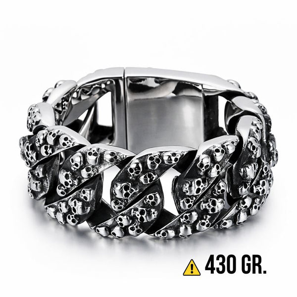SKULL MONSTER Totenkopf Herrenarmband aus Stahl mit durchgehender Skull Kettenstruktur und kraftvoller Metalloptik