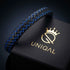 Uniqal SKY Armband mit Gravur – schwarzes geflochtenes Herrenarmband mit blauen Akzenten für einen modernen und sportlichen Look.