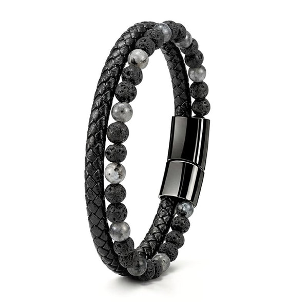 Uniqal PASSION SPECTROLITE LAVA Armband mit Kombination aus schimmernden Spektrolit Elementen und matten Lavasteinen, markantes Design mit Gravur Option