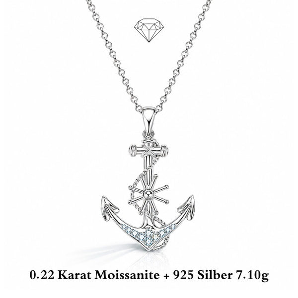 UNIQAL SPERANZA Silber Anker Collier mit Steuerrad, Moissanit und Symbolik für Hoffnung, Halt und Liebe.