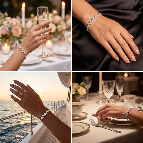 STELLARA funkelndes Moissanit Armband kombiniert mit floraler Geschenkidee, edles Silberaccessoire als luxuriöse Überraschung für besondere Anlässe