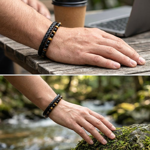 Uniqal TIGER EYE PASSION getragen am Handgelenk als stilvolles Detail, ergänzt moderne Looks mit charaktervoller Ausstrahlung