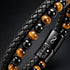 Uniqal TIGER EYE PASSION Herrenarmband in Detailansicht – schwarzes Lederarmband mit Tigerauge-Perlen, schwarzen Kugeln und persönlicher Gravur
