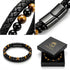 Uniqal TIGER EYE PASSION Herrenarmband – schwarzes Lederarmband mit Tigerauge-Perlen und elegantem dunklem Metallverschluss im Detail