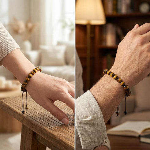 Uniqal Armband aus Tigerauge im Zusammenspiel mit weiterem Schmuck – ausgewogene Wirkung für Frauen und Männer