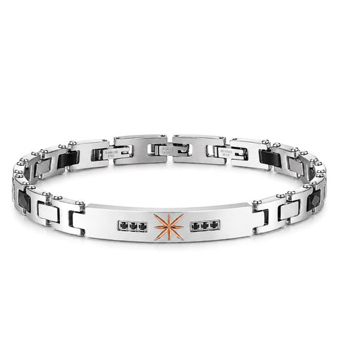 UNIQAL TITANO KERAMIK SILBER massives Edelstahlarmband mit Keramik, AAA-Zirkonia und kraftvoller Titan-Optik.