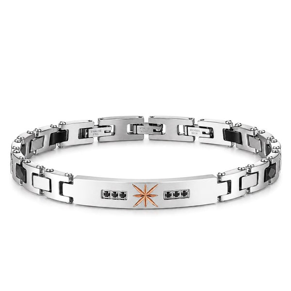 UNIQAL TITANO KERAMIK SILBER massives Edelstahlarmband mit Keramik, AAA-Zirkonia und kraftvoller Titan-Optik.