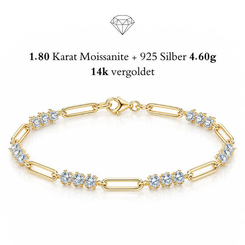 TRIA LINK 14K GOLD Moissanit-Armband von UNIQAL aus vergoldetem 925 Silber mit offenen Gliedern und Steinen in Dreiergruppen.