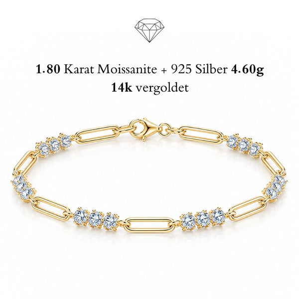 TRIA LINK 14K GOLD Moissanit-Armband von UNIQAL aus vergoldetem 925 Silber mit offenen Gliedern und Steinen in Dreiergruppen.