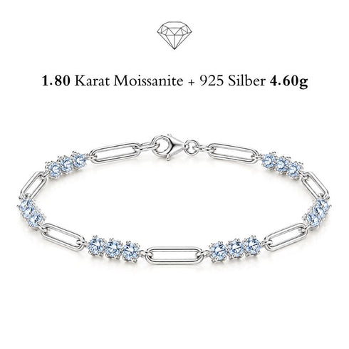 : TRIA LINK Moissanit-Armband von UNIQAL aus 925 Silber mit länglichen Paperclip-Gliedern und Steinen in Dreiergruppen