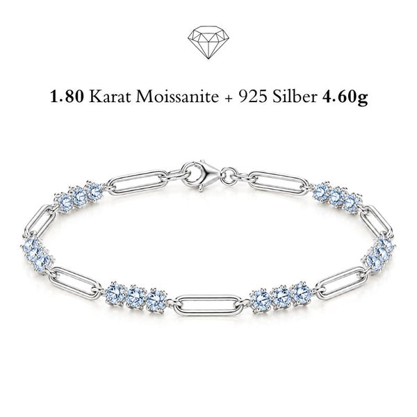 : TRIA LINK Moissanit-Armband von UNIQAL aus 925 Silber mit länglichen Paperclip-Gliedern und Steinen in Dreiergruppen