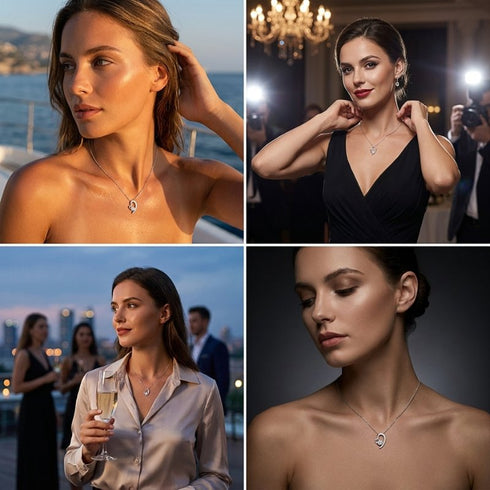 UNIQAL VALENTINA KETTE in eleganten Abendlooks, hochwertiger Herzschmuck mit brillantem Steinbesatz und emotionaler Geschenk Wirkung.